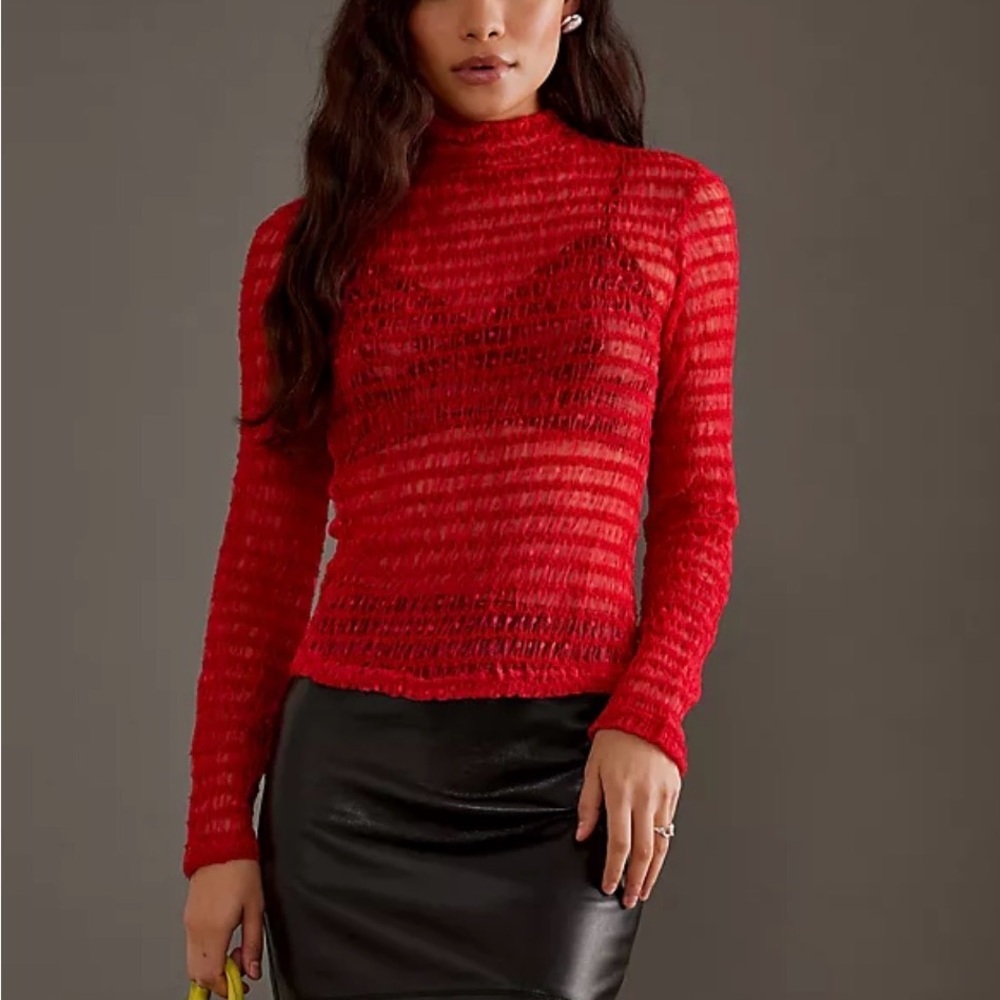 Red Sheer Long Sleeve Top